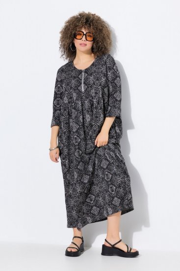 Ulla Popken 839518 Jurk met dierenprint en driekwartmouwen Antraciet - Maxi jurken - Grote maten maxi jurken