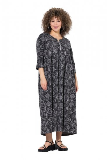 Ulla Popken 839518 Jurk met dierenprint en driekwartmouwen Antraciet - Maxi jurken - Grote maten maxi jurken