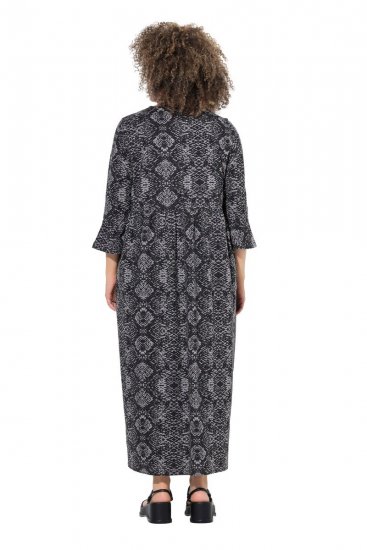 Ulla Popken 839518 Jurk met dierenprint en driekwartmouwen Antraciet - Maxi jurken - Grote maten maxi jurken