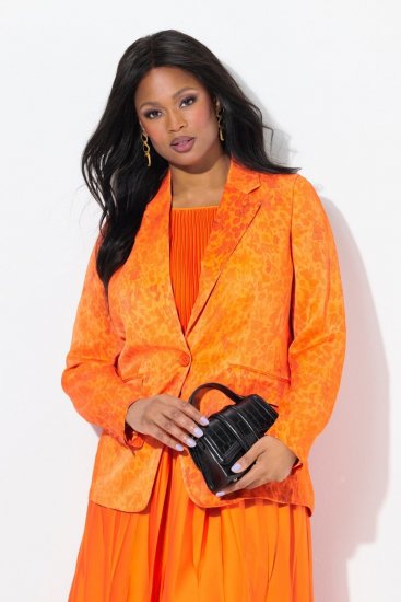 Ulla Popken 839607 Satijnen blazer met print Lichtoranje - Blazers - Damesblazers in grote maten