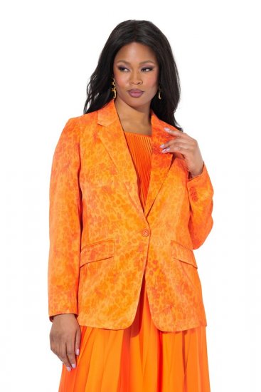 Ulla Popken 839607 Satijnen blazer met print Lichtoranje - Blazers - Damesblazers in grote maten