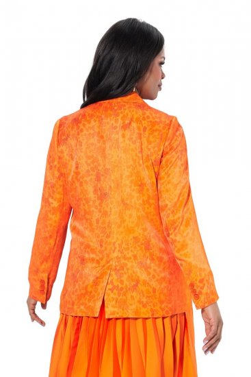 Ulla Popken 839607 Satijnen blazer met print Lichtoranje - Blazers - Damesblazers in grote maten