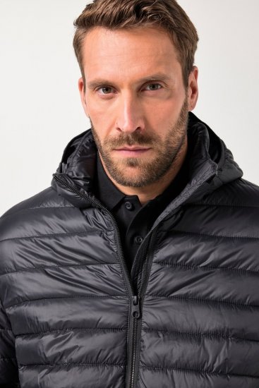 JAY-PI Lightly Quilted Jacket with a Hoodie Black - Jassen - Grote Maten Herenjassen