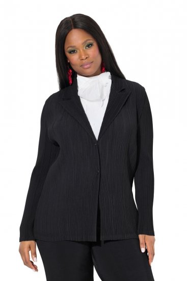 Ulla Popken 839843 Geplisseerde blazer Zwart - Blazers - Damesblazers in grote maten