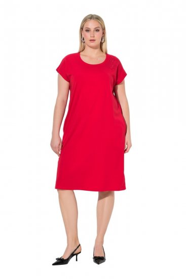 Ulla Popken 839896 Jersey jurk met strass Roze - Avondjurken - Grote maten avondkleding