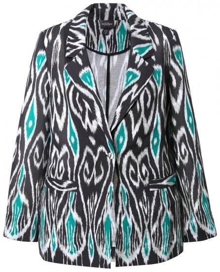 Ulla Popken 839961 Blazer met print van linnenmix Zwart - Blazers - Damesblazers in grote maten