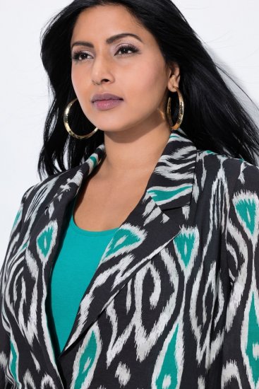 Ulla Popken 839961 Blazer met print van linnenmix Zwart - Blazers - Damesblazers in grote maten