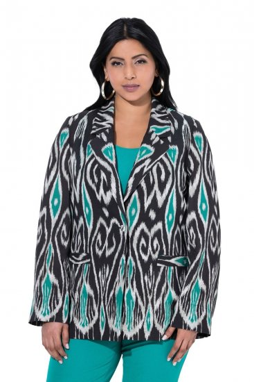 Ulla Popken 839961 Blazer met print van linnenmix Zwart - Blazers - Damesblazers in grote maten
