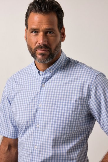 JP1880 Shirt Traditional Short Sleeve Checked Light Blue - Hemden - Overhemden Grote Maten Heren