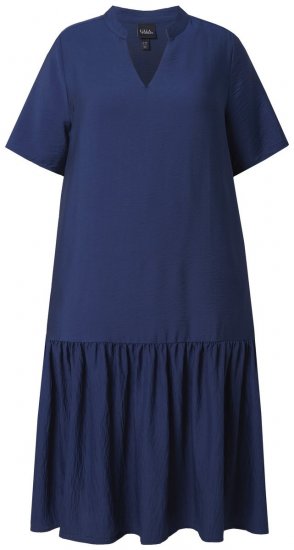 Ulla Popken 840367 Midi-jurk met korte mouwen en V-hals Donkerblauw - Midi jurken - Midi-jurken in grote maten