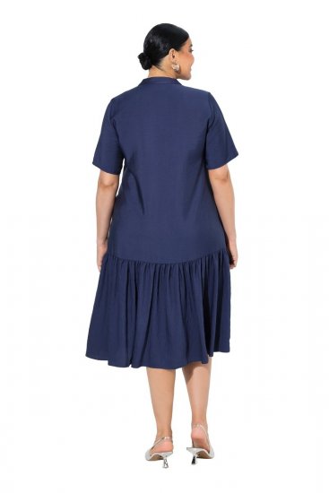 Ulla Popken 840367 Midi-jurk met korte mouwen en V-hals Donkerblauw - Midi jurken - Midi-jurken in grote maten
