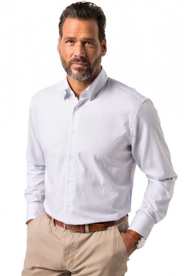 JP1880 Business Shirt Long Sleeve Striped Snow White - Hemden - Overhemden Grote Maten Heren