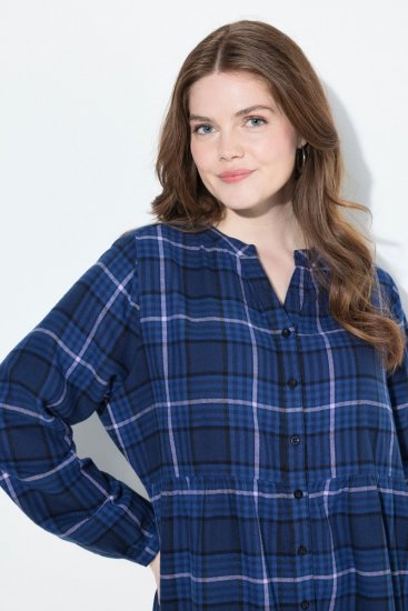 Ulla Popken 840929 Geruite jurk Donkerblauw - Midi jurken - Midi-jurken in grote maten