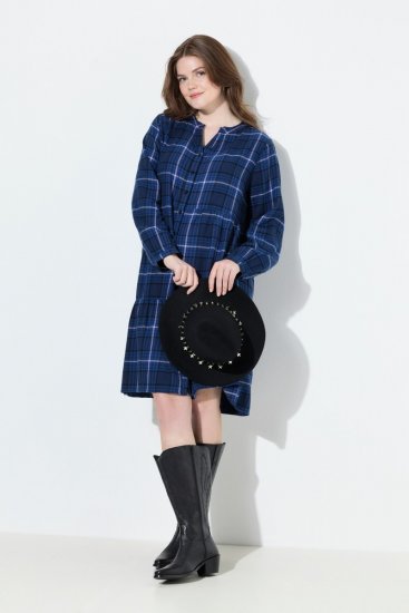 Ulla Popken 840929 Geruite jurk Donkerblauw - Midi jurken - Midi-jurken in grote maten