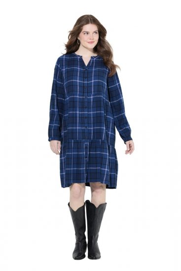 Ulla Popken 840929 Geruite jurk Donkerblauw - Midi jurken - Midi-jurken in grote maten