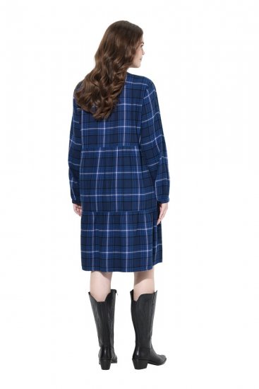 Ulla Popken 840929 Geruite jurk Donkerblauw - Midi jurken - Midi-jurken in grote maten