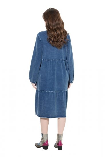 Ulla Popken 840972 Sweatjurk met ruches Indigo - Sweatjurken - 