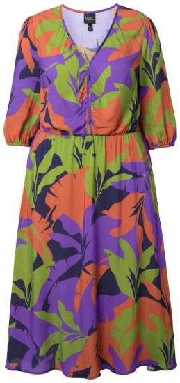Ulla Popken 841034 Bedrukte jurk met driekwartmouwen Donkerblauw - Maxi jurken - Grote maten maxi jurken