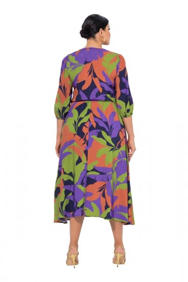 Ulla Popken 841034 Bedrukte jurk met driekwartmouwen Donkerblauw - Maxi jurken - Grote maten maxi jurken