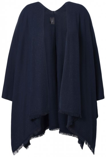 Ulla Popken 841117 Oversized gebreide poncho met strass Donkerblauw - Poncho's & capes - 