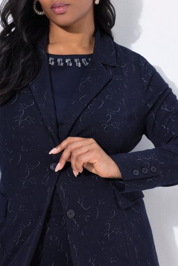 Ulla Popken 841163 Jersey blazer van jacquard Donkerblauw - Blazers - Damesblazers in grote maten