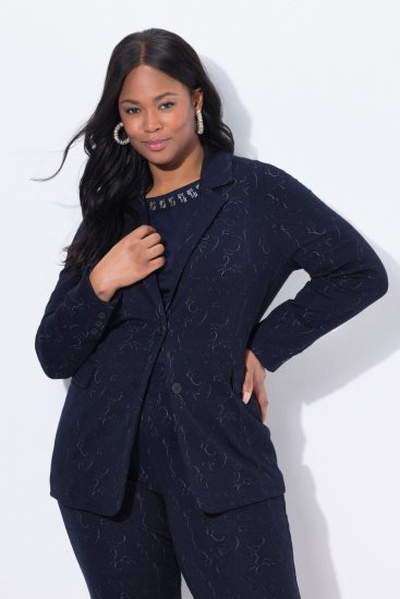 Ulla Popken 841163 Jersey blazer van jacquard Donkerblauw - Blazers - Damesblazers in grote maten