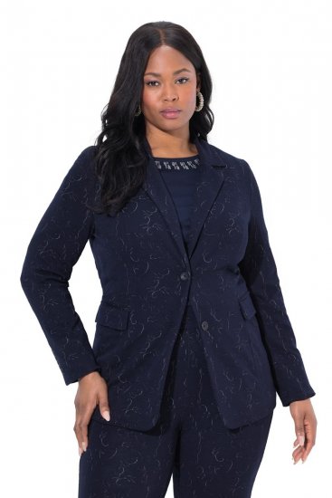 Ulla Popken 841163 Jersey blazer van jacquard Donkerblauw - Blazers - Damesblazers in grote maten