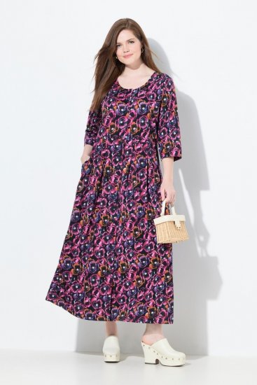 Ulla Popken 841219 Gebloemde maxi-jurk Donkerpaars - Maxi jurken - Grote maten maxi jurken