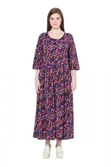 Ulla Popken 841219 Gebloemde maxi-jurk Donkerpaars - Maxi jurken - Grote maten maxi jurken