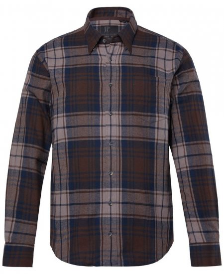 JP1880 Shirt Flannel Long Sleeve Dark Brown - Hemden - Overhemden Grote Maten Heren