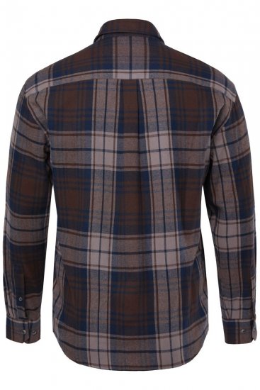 JP1880 Shirt Flannel Long Sleeve Dark Brown - Hemden - Overhemden Grote Maten Heren