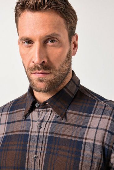 JP1880 Shirt Flannel Long Sleeve Dark Brown - Hemden - Overhemden Grote Maten Heren
