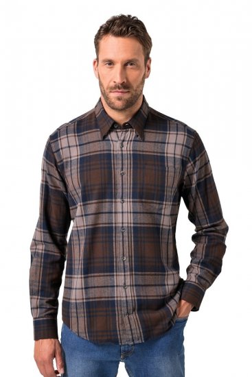 JP1880 Shirt Flannel Long Sleeve Dark Brown - Hemden - Overhemden Grote Maten Heren