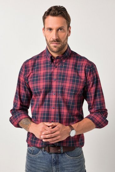 JP1880 Checked Shirt Long Sleeve Red - Hemden - Overhemden Grote Maten Heren