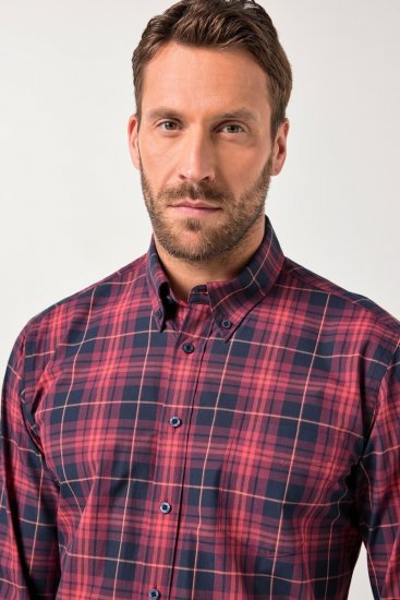 JP1880 Checked Shirt Long Sleeve Red - Hemden - Overhemden Grote Maten Heren