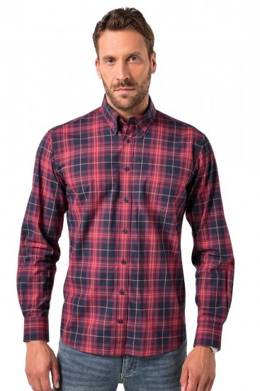 JP1880 Checked Shirt Long Sleeve Red - Hemden - Overhemden Grote Maten Heren