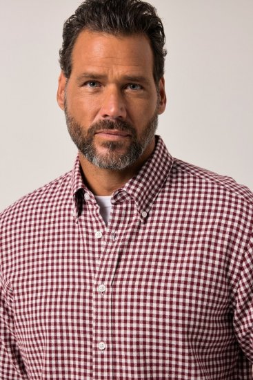 JP1880 Checked Flannel Shirt Long Sleeve Light Red - Hemden - Overhemden Grote Maten Heren