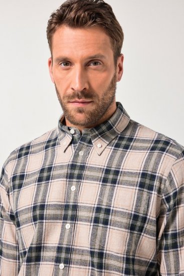 JP1880 Checked Flannel Shirt Long Sleeve Dark Dusty Pink - Hemden - Overhemden Grote Maten Heren