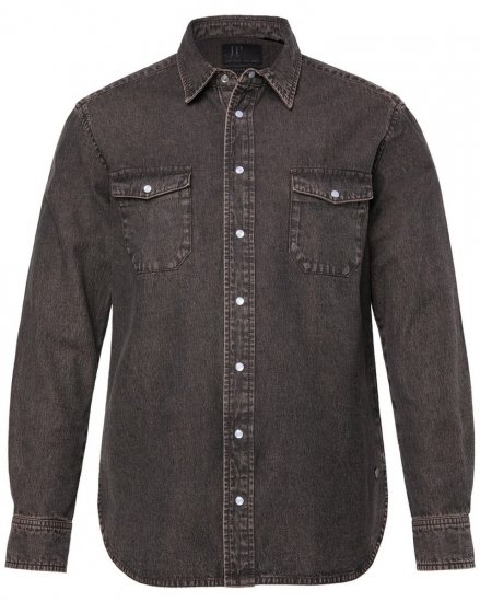 JP1880 Denim Shirt Flexnamic Dark Brown - Hemden - Overhemden Grote Maten Heren