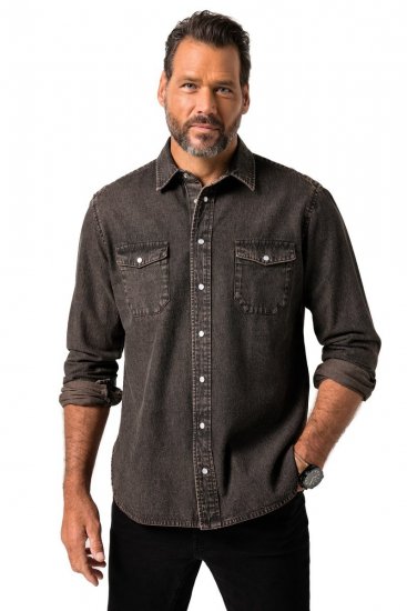 JP1880 Denim Shirt Flexnamic Dark Brown - Hemden - Overhemden Grote Maten Heren