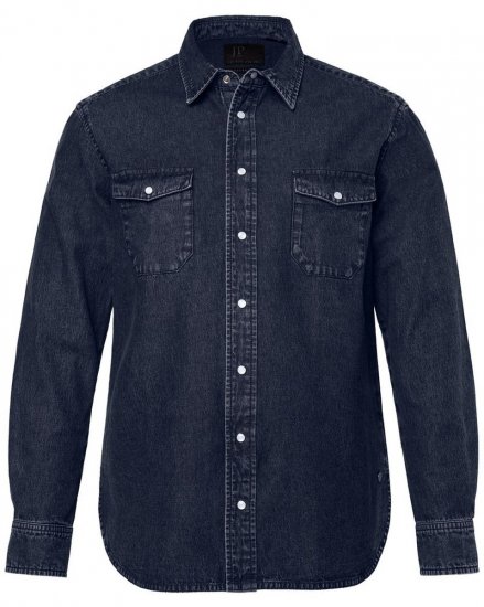 JP1880 Denim Shirt Flexnamic Long Sleeve Navy - Hemden - Overhemden Grote Maten Heren