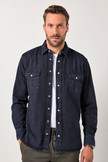 JP1880 Denim Shirt Flexnamic Long Sleeve Navy - Hemden - Overhemden Grote Maten Heren
