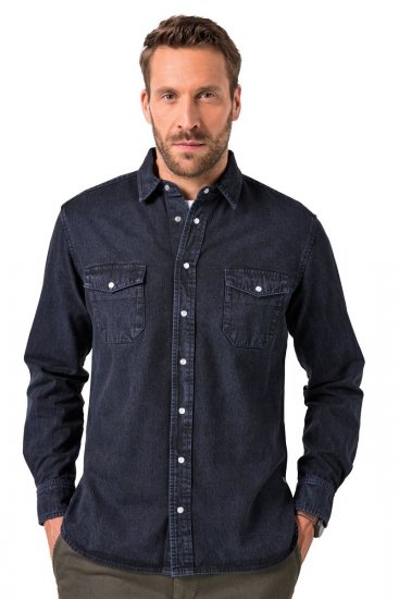 JP1880 Denim Shirt Flexnamic Long Sleeve Navy - Hemden - Overhemden Grote Maten Heren