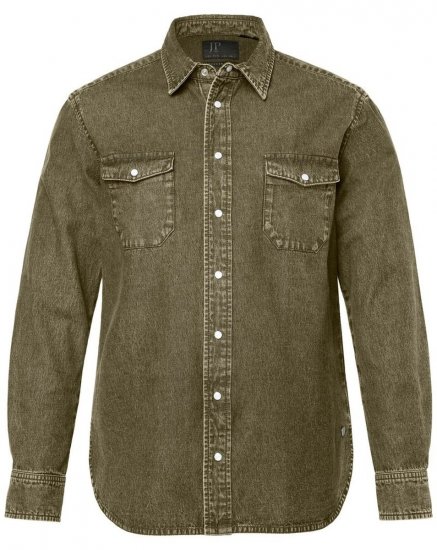 JP1880 Denim Shirt Long Sleeve Olive Green - Hemden - Overhemden Grote Maten Heren