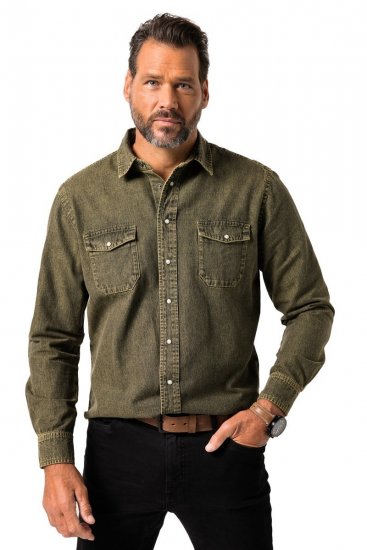 JP1880 Denim Shirt Long Sleeve Olive Green - Hemden - Overhemden Grote Maten Heren
