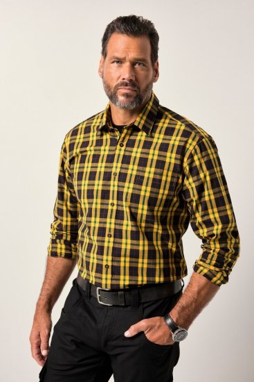 JP1880 Checked Shirt Long Sleeve Kent Collar Curry - Hemden - Overhemden Grote Maten Heren