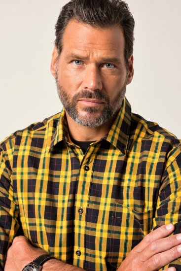 JP1880 Checked Shirt Long Sleeve Kent Collar Curry - Hemden - Overhemden Grote Maten Heren