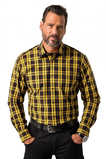 JP1880 Checked Shirt Long Sleeve Kent Collar Curry - Hemden - Overhemden Grote Maten Heren