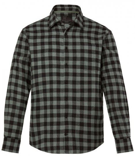 JP1880 Checked Flannel Shirt Long Sleeve Eucalyptus Green - Hemden - Overhemden Grote Maten Heren