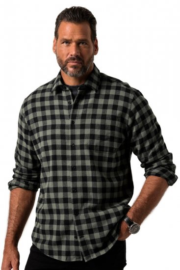 JP1880 Checked Flannel Shirt Long Sleeve Eucalyptus Green - Hemden - Overhemden Grote Maten Heren